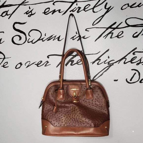 London Fog Lark Tan Ostrich-Embossed Dome Satchel - Picture 1 of 9